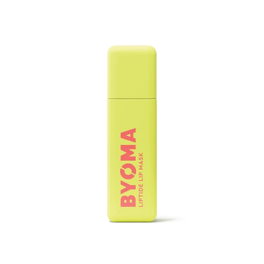 Le BYOMA Liptide Lip Mask dans un flacon jaune élégant.