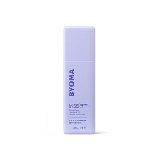Un flacon de BYOMA Barrier+ Repair Treatment, vue de face sur fond blanc.